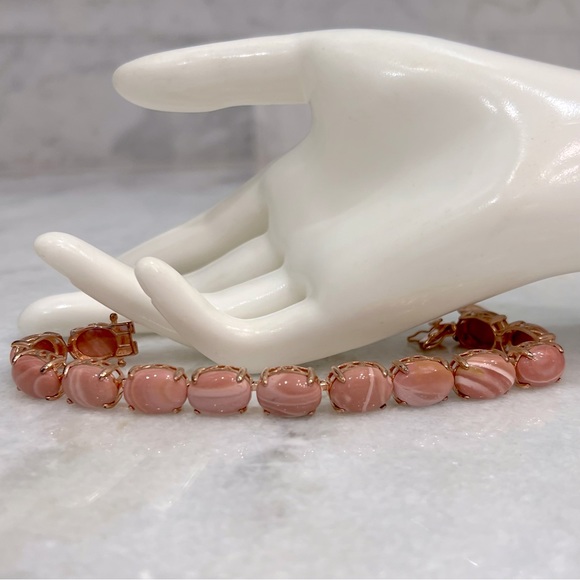 Australian Pink Opal Pink Jade Thai Black Spinel 14K RG Sterling Silver Bracelet - Picture 3 of 16